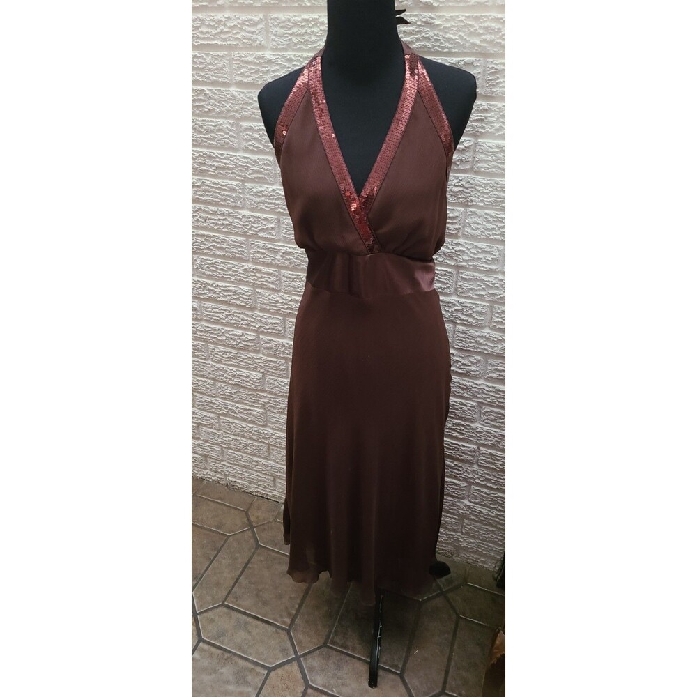 Rabbit Designs Y2K Knit Dress Women 10 Chiffon Chocolate Layered Sequin Cocktail